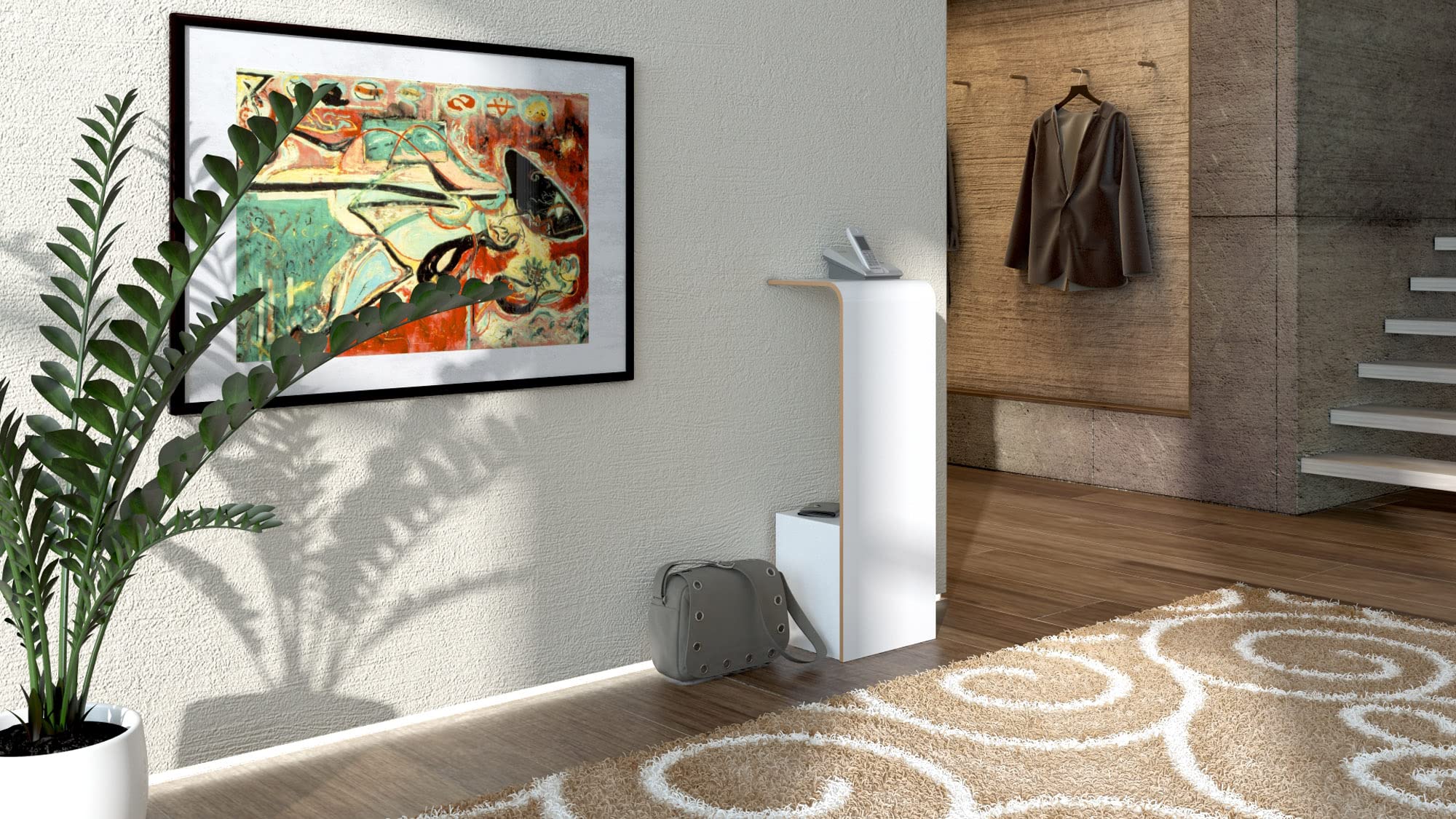 Tojo fon I Wandkonsole für Telefon 31 x 25 x 85 cm I Wandregal weiß I Moderne Wandablage für Telefon, Schlüssel & Notizzettel I Telefontisch aus Holz