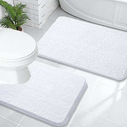 Miniatura 43 de OLANLY Juego de 2 alfombras de baño, tapetes de baño de felpilla suave y absorbente y tapete para inodoro con contorno en forma de U, alfombra de