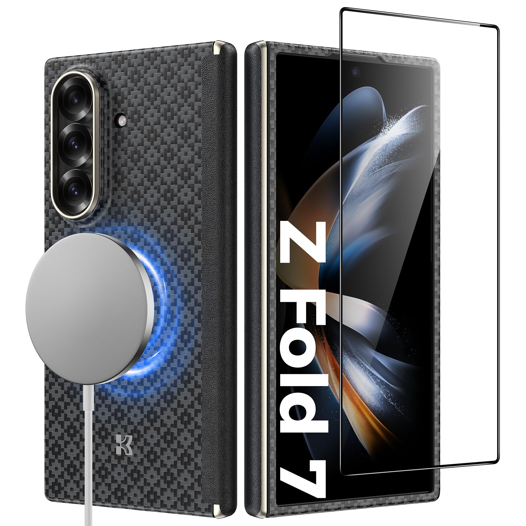 BENKS 3 in 1 für Samsung Galaxy Z Fold 7 Hülle mit Panzerglas, Scharnierschutz Handyhülle für Z Fold7, Ultradünn Magnetische Schutzhülle aus Kevlar Aramidfaser und PC