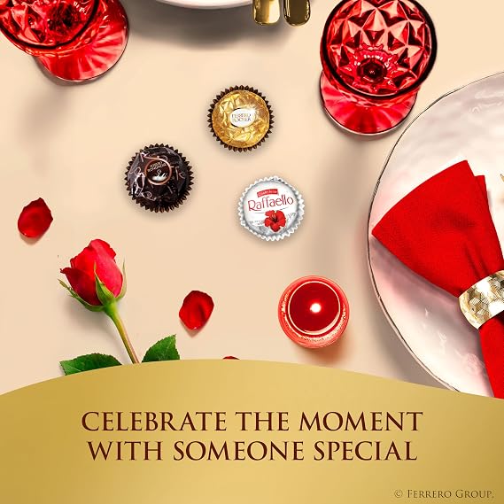 Ferrero Collection Valentine's Day Heart Gift Box, 10 Assorted Hazelnut, Dark Chocolate and Coconut Treats, 3.8 oz