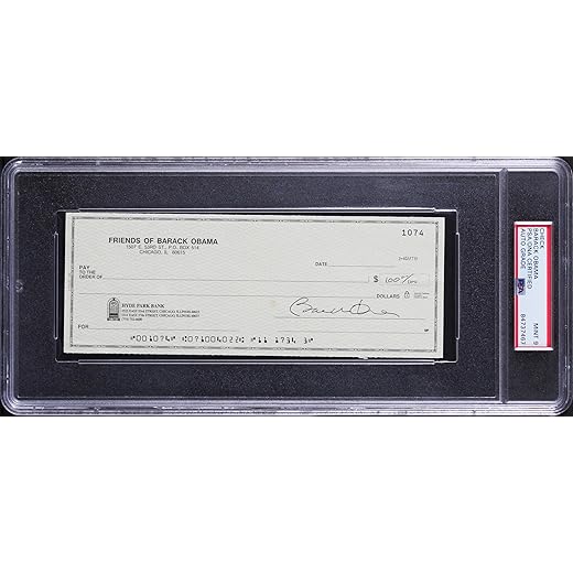 Barack Obama Authentic Signed 3x8 Check Auto Graded Mint 9! PSA/DNA Slabbed
