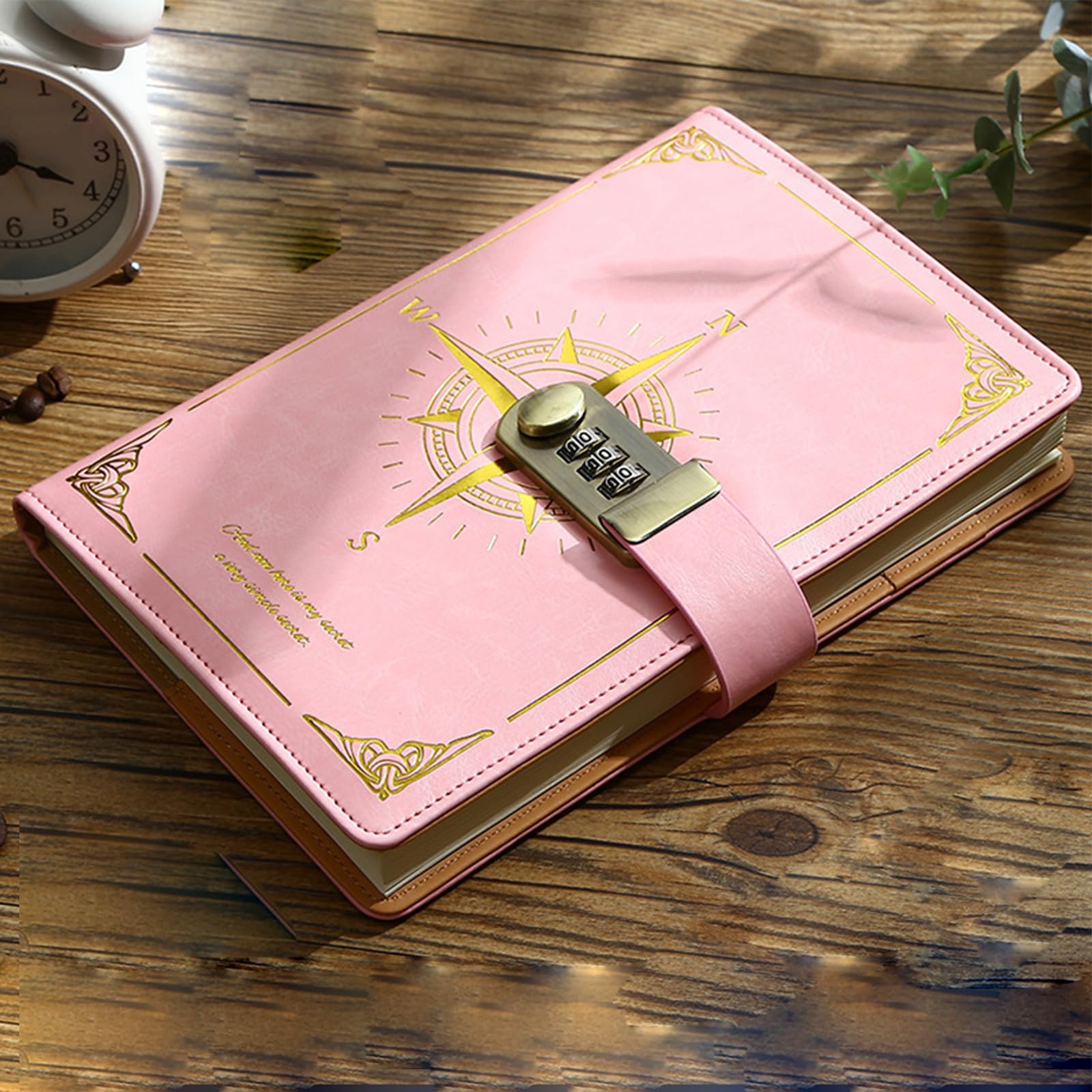 YEKUYEKU Password Notebook, Writing Planner with Combination Lock, With Lock Notebook, Password Keeper for Internet Login, Website, Username (Pink)