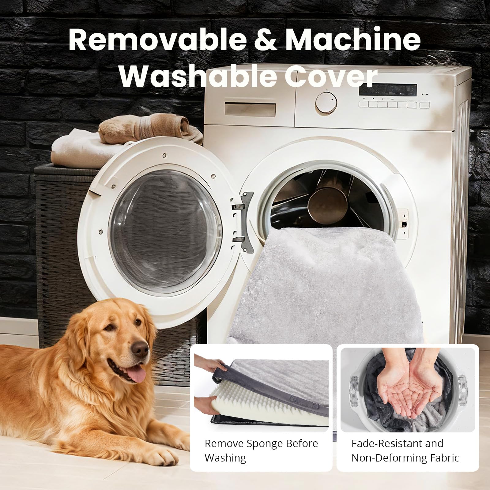 OhGeni Orthopedic Waterproof Dog Bed for Medium Dogs, Machine-Washable Removable Cover in Easy-Clean Fabric, High Density Foam & Easy-Carry Handle, Suitable for Crate, 30 inch (Gray) - image 8