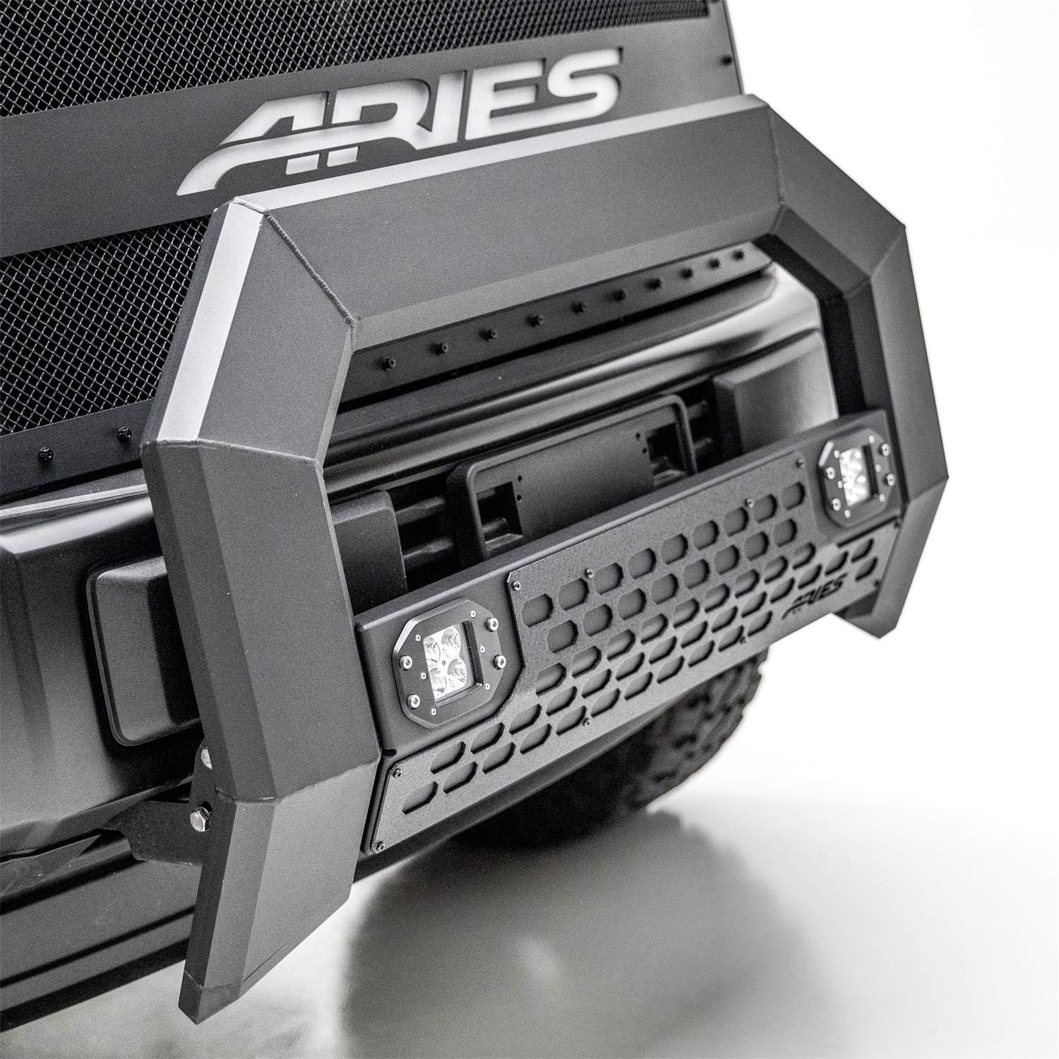 ARIES 2163102 AdvantEDGE Black Aluminum Truck Bull Bar with Lights, Select Ford F-250, F-350, F-450, F-550 Super Duty
