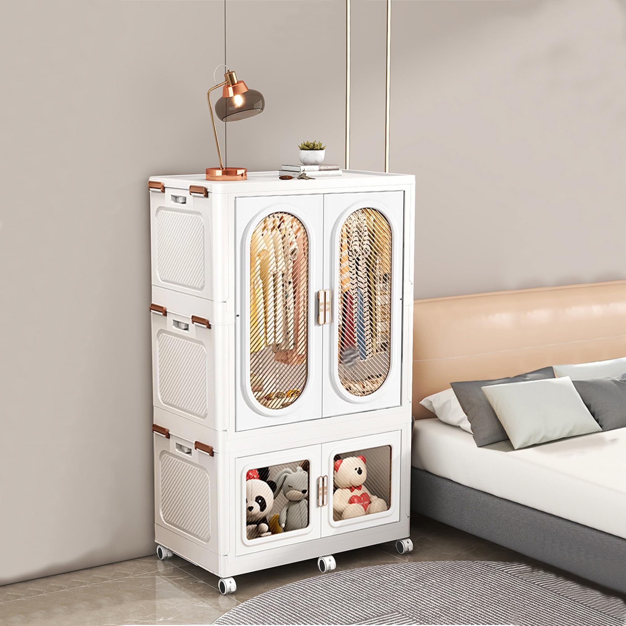 MECORLOR Aufbewahrungsbox mit Deckel & Rollen - Ordnungssystem für Kleiderschrank, Stapelbare Aufbewahrungskiste, Platzsparende Aufbewahrungsbox (PL 84-T1)