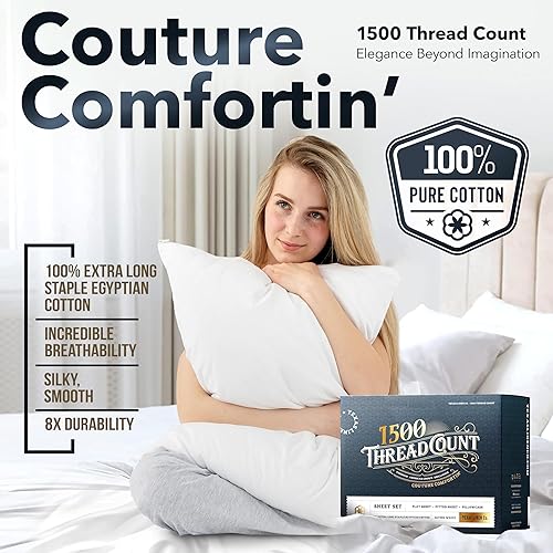 Miniatura 2 de Comfy Sheets - Juego de sábanas de 600 hilos, 100% algodón, 4 piezas de algodón de fibra larga para cama, transpirable, suave y sedoso, se adapta a