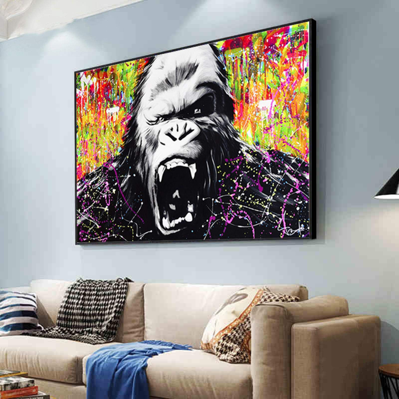 Amazon.co.jp: グラフィティゴリラストリートアートキャンバス絵画の壁