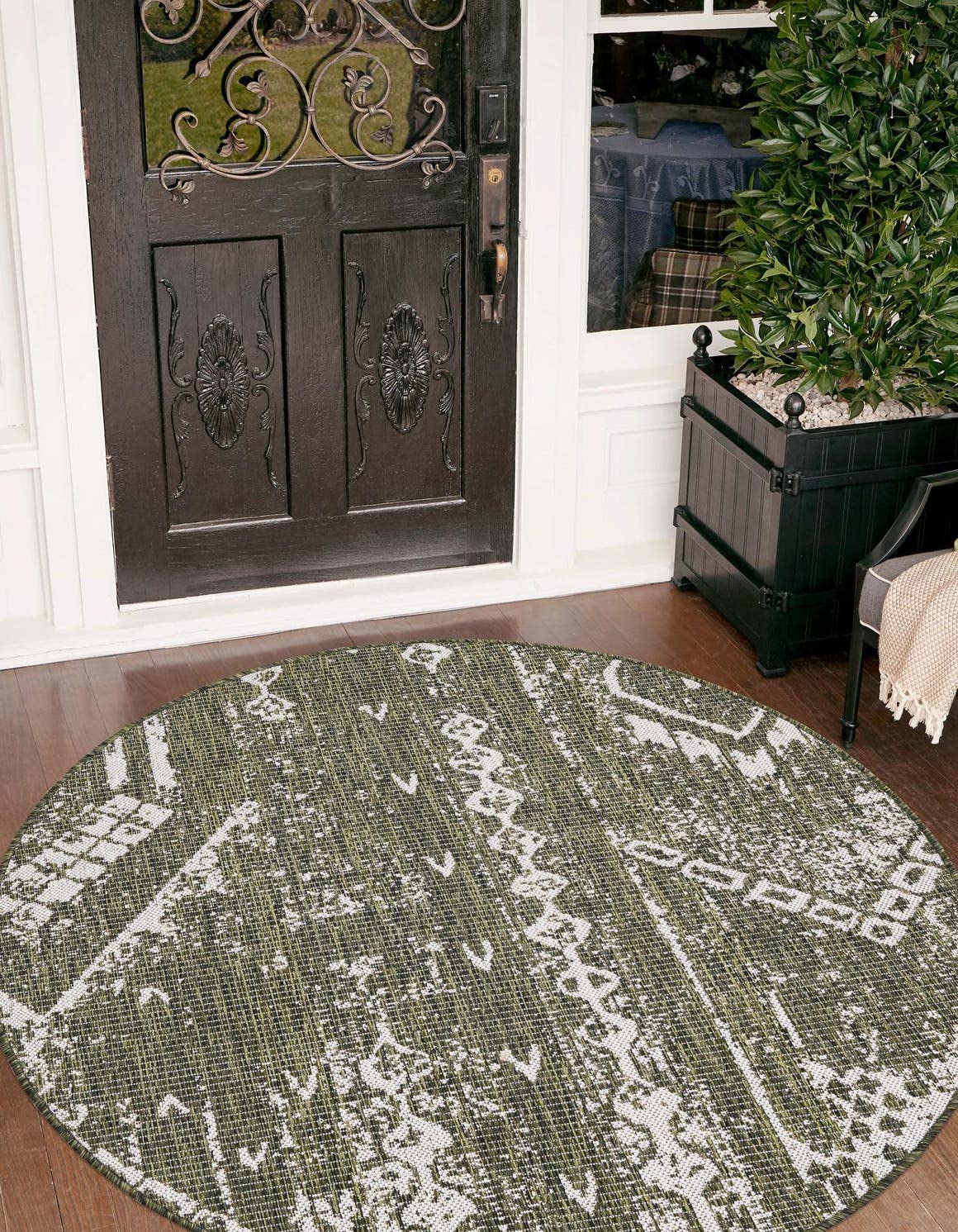 Unique Loom Outdoor Bohemian Collection Area Rug - Anthro (10' 8" Round Green/Ivory)