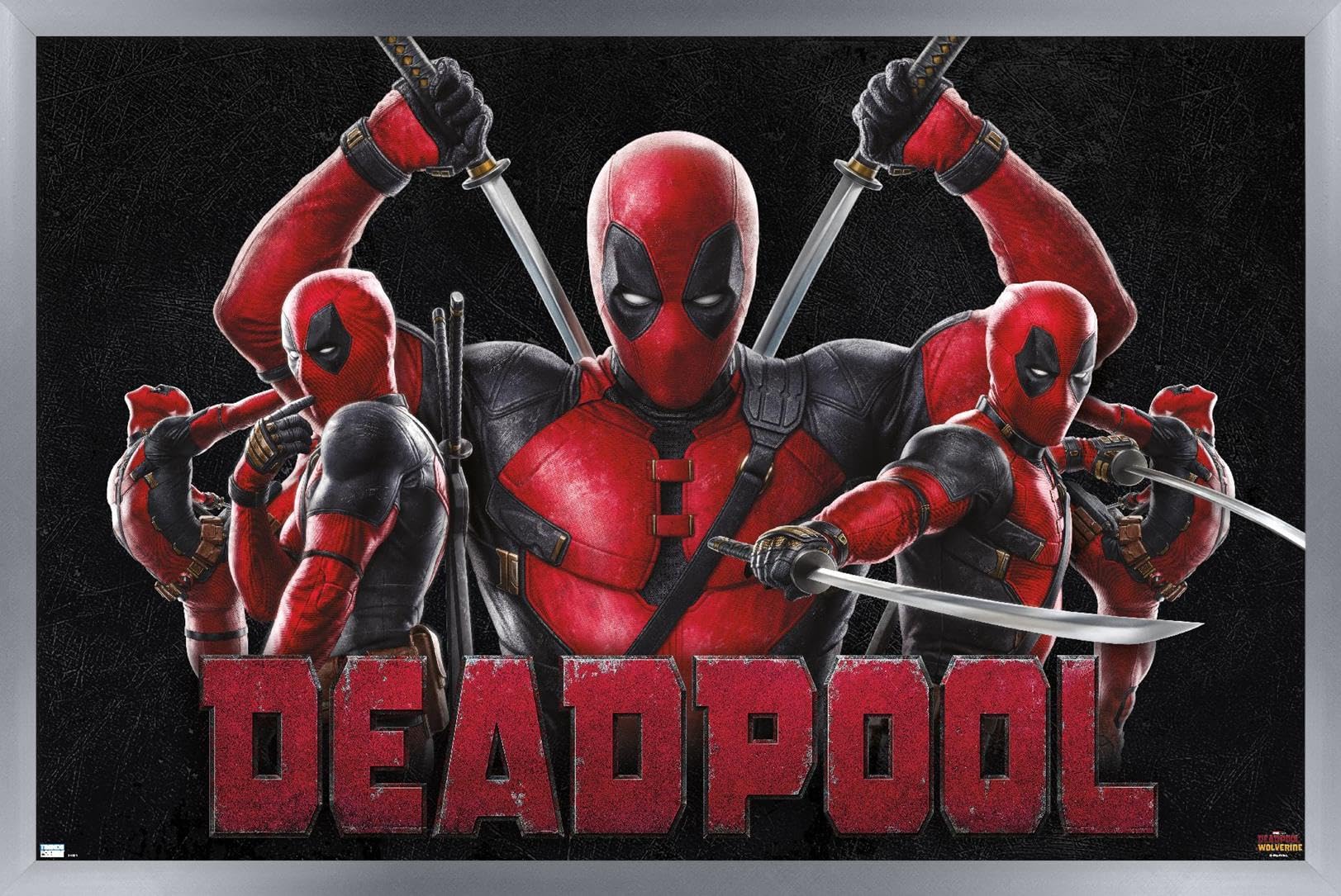Poster mural Deadpool & Wolverine grand format 56x86 cm avec cadre argent