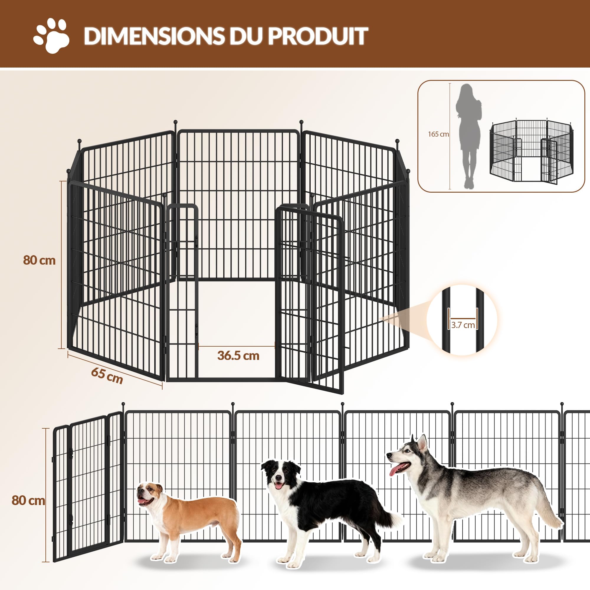 Parc pour Chien Métal 80 cm Pliable 8 Panneaux avec 2 Serrures Noir