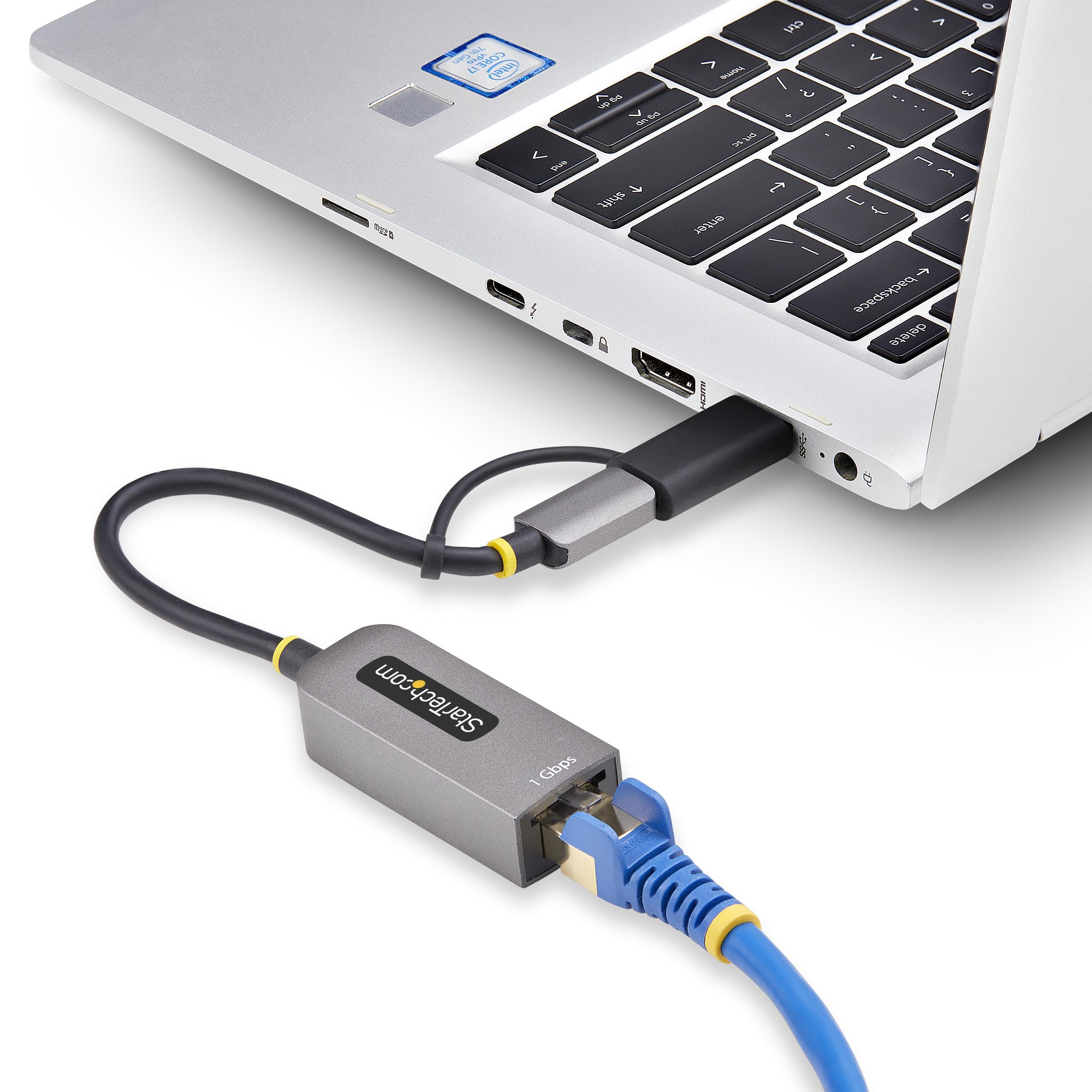 StarTech.com Adapter USB-C na Ethernet ze złączem USB A 10/100/1000 Mbps, USB GbE, zintegrowany kabel 15 cm, dioda LED stanu