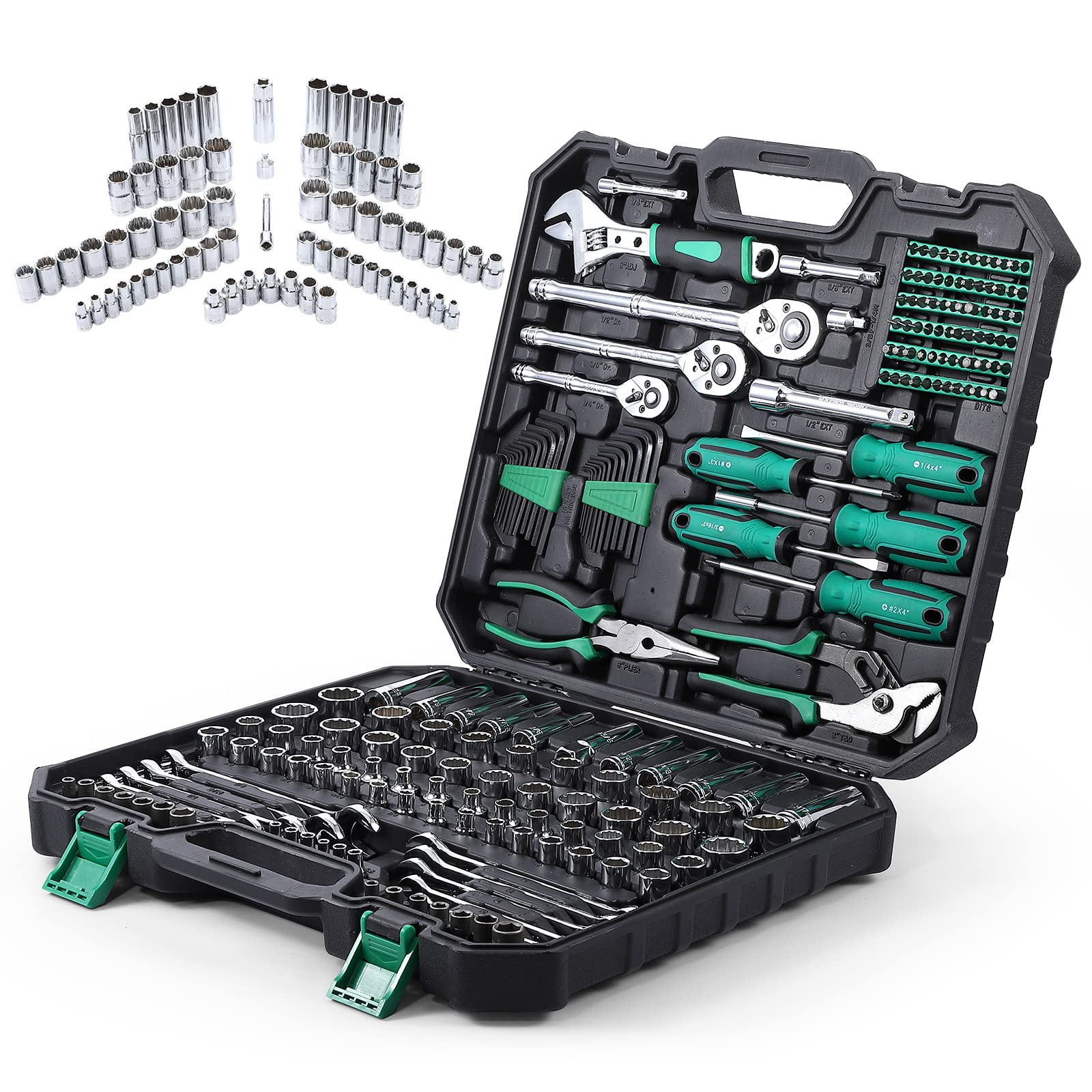 EcoExplorer 213 Pieces Mechanics Tool Set, General Assorted SAE/Metric Sockets and Wrenches Automotive Repair Tool Kit, Home/Auto Repair Tool Sets with Storage Case