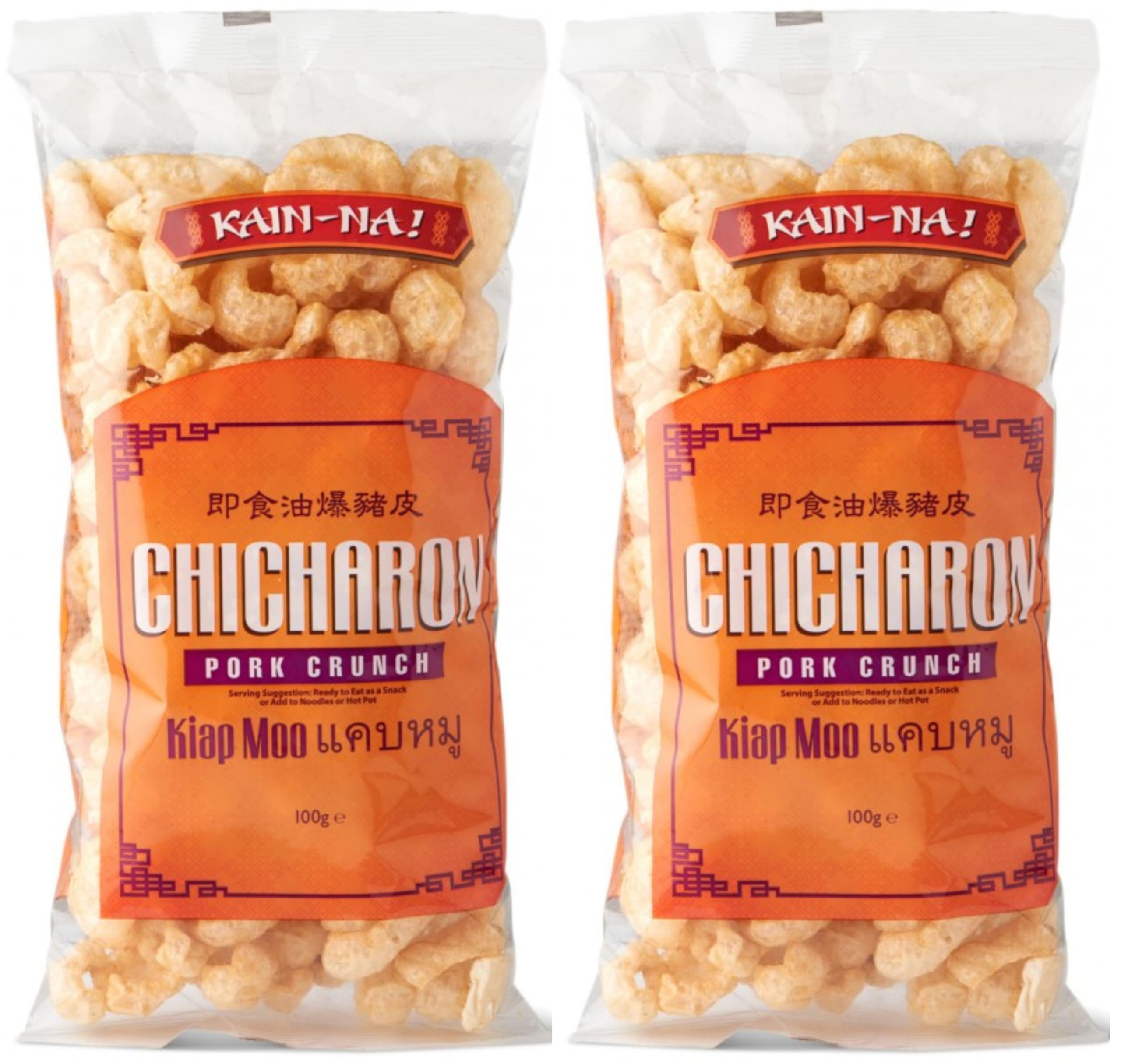 Kain-Na! Chicharon Pork Crunch - 100g Pack of 2, Crispy Pork Snack, High-Protein, Low-Carb