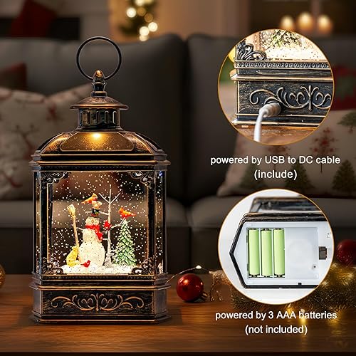 Miniatura 3 de Globo de nieve iluminado musical con muñeco de nieve y cardenal, temporizador de 6 horas, funciona con USB y batería, globo de nieve clásico de
