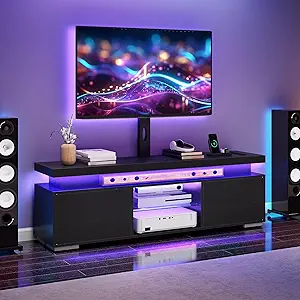 DWVO TV Stands for Living Room, Modern TV Stand for 70/65 inch TV with Mount & Power Outlet, LED Black Entertainment Center with Storage, Gaming Media Stand, Black