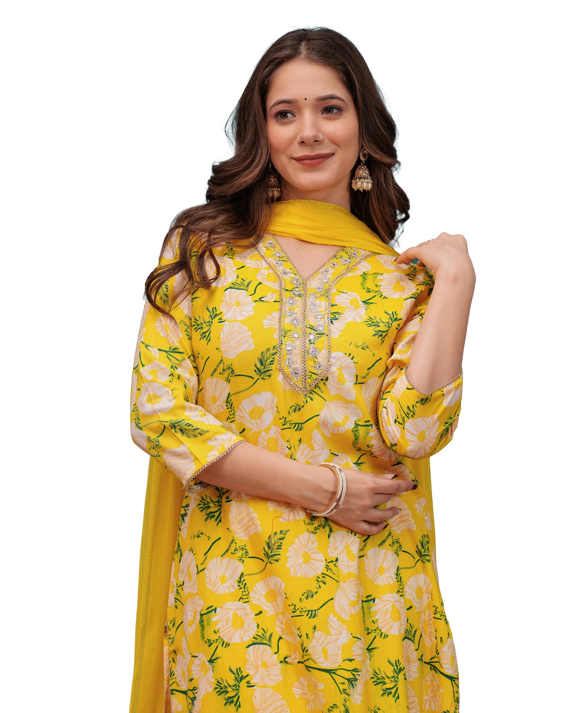 manharee | Women's Rayon Printed Straight Kurta with Pant & Dupatta Set-picture-22