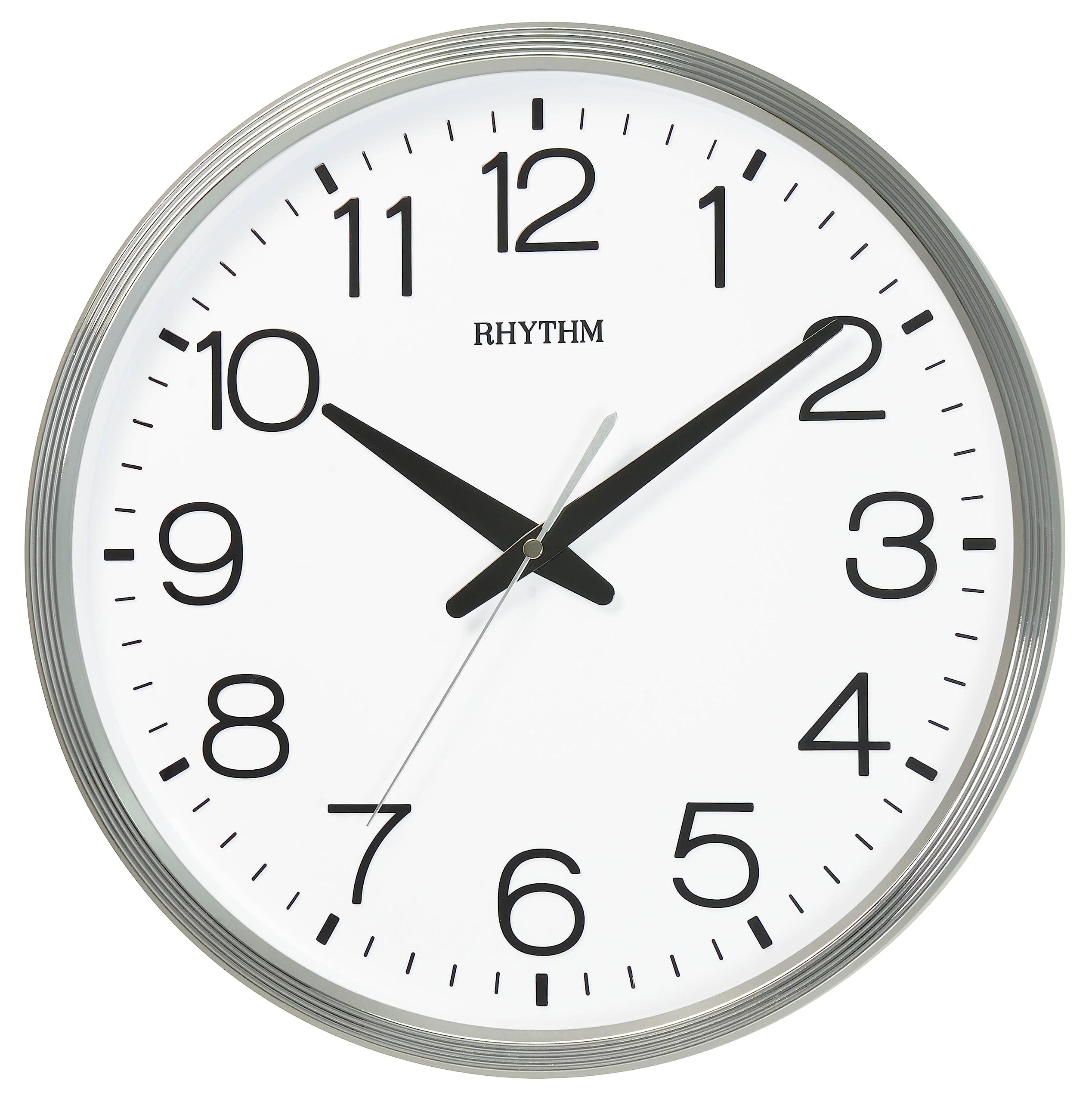 RHYTHM (Japan Plastic Round Clock Value Added Wall Clock 3D Numerals, Silent Silky Move Plastic Case Analogue ⌀36x36x5.0cms