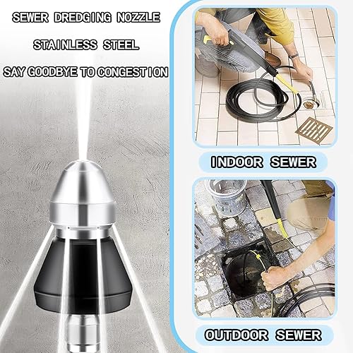 Miniatura 5 de Herramienta de limpieza de alcantarillado Boquilla de alta presión Boquilla de chorro de alcantarillado de acero inoxidable 14 Herramienta de