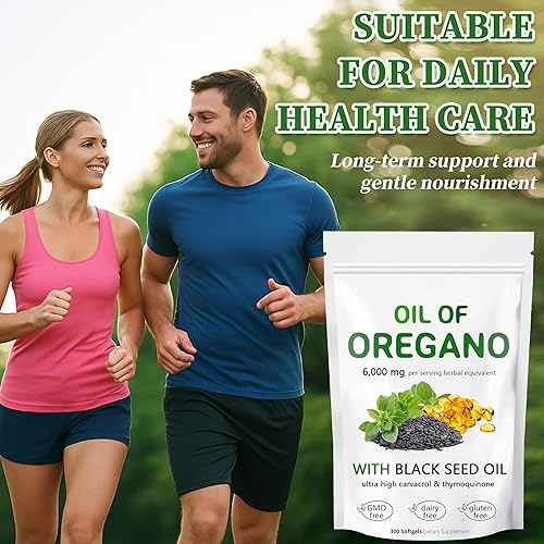 Miniatura 9 de Aceite de cápsulas blandas de orégano, 300 cápsulas blandas, formulado con aceite de semilla negra, Carvacrol de 4 veces más fuerza, para apoyo