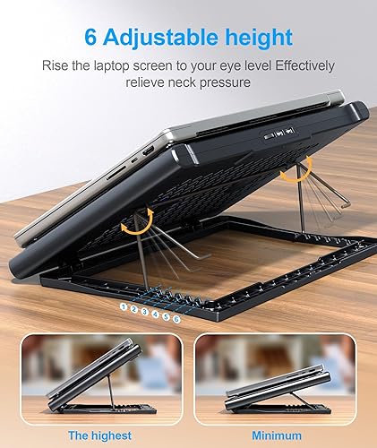 Miniatura 6 de Soporte de almohadilla de enfriamiento para laptop, enfriador para laptop con 2 ventiladores silenciosos para portátiles de 10 a 15.6 pulgadas, 6