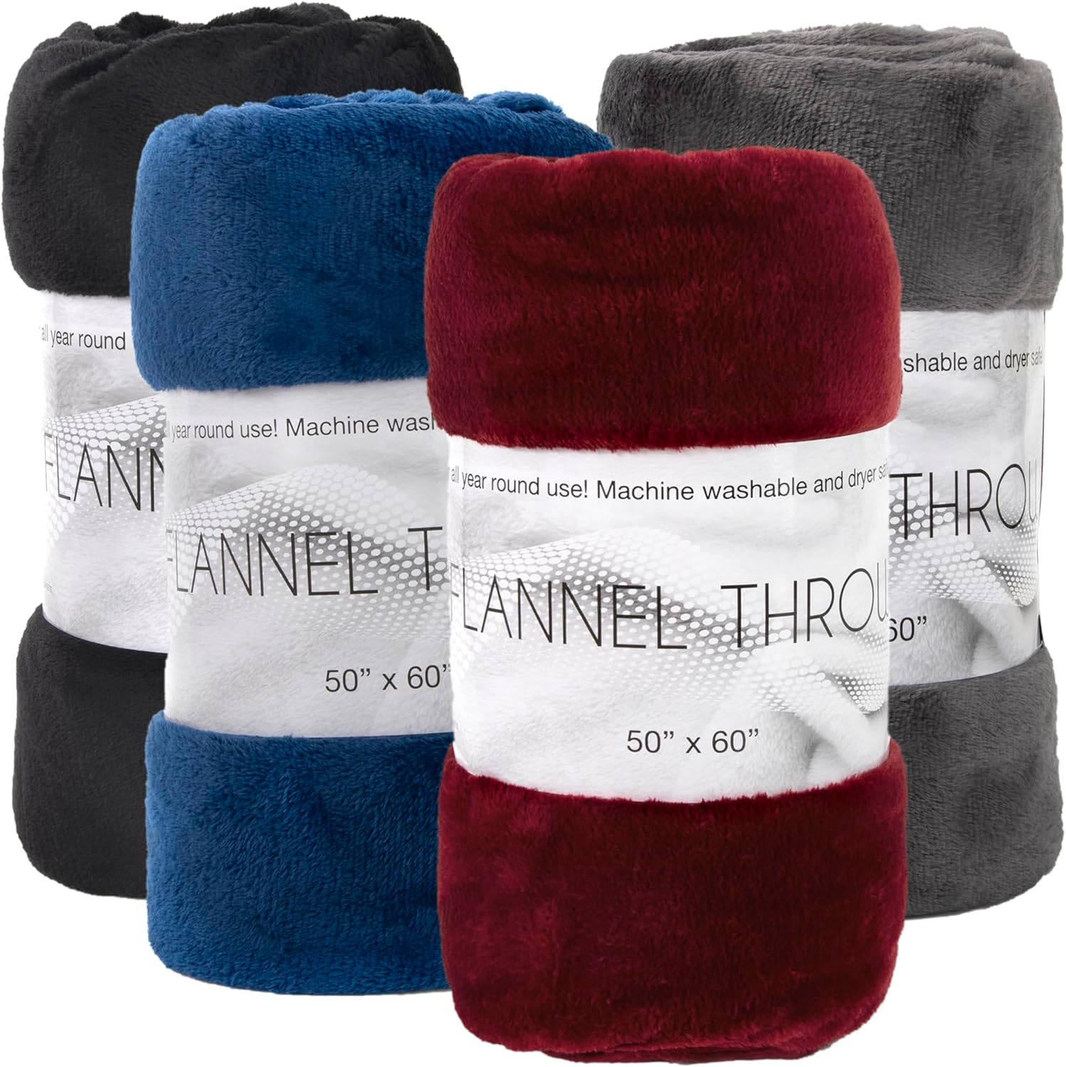 Trail maker 24 Pack Bulk 50x60 Twin Blankets for Wedding Guests, Favors, Homeless Adults Twin Fleece Fall Throw Blankets for Weddings, Charity, Donation (Assorted Colors Pack)