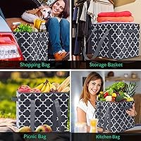 Vista 2 de WISELIFE - Paquete de 4 bolsas de compras grandes, plegables y reutilizables, canastas de almacenamiento lavables y resistentes al agua, color gris
