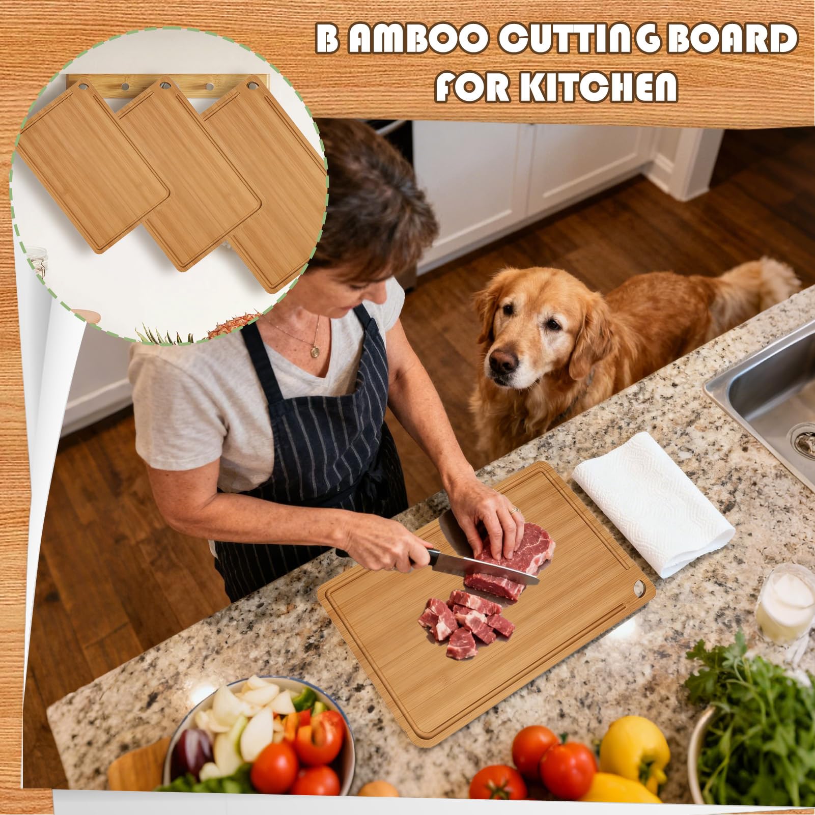 Tagliere in legno: tagliere antiscivolo per la preparazione dei cibi, tappetino da taglio facile da pulire, utensile da cucina versatile, accessorio da cucina versatile per la casa e il resto