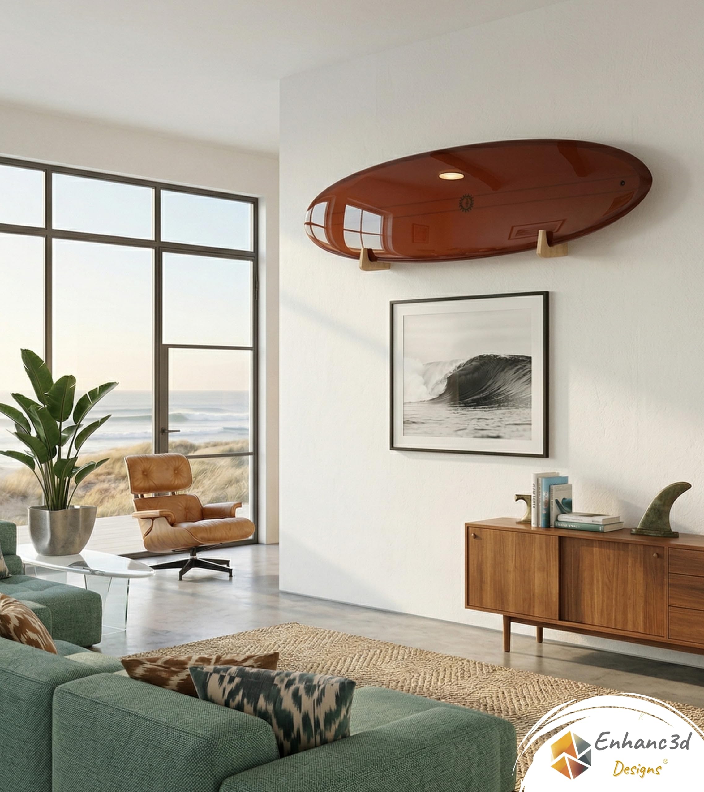 Supporto Tavola da Surf da Parete - Supporto Orizzontale per Tavola da Surf e SUP in Legno - Design Moderno e Robusto