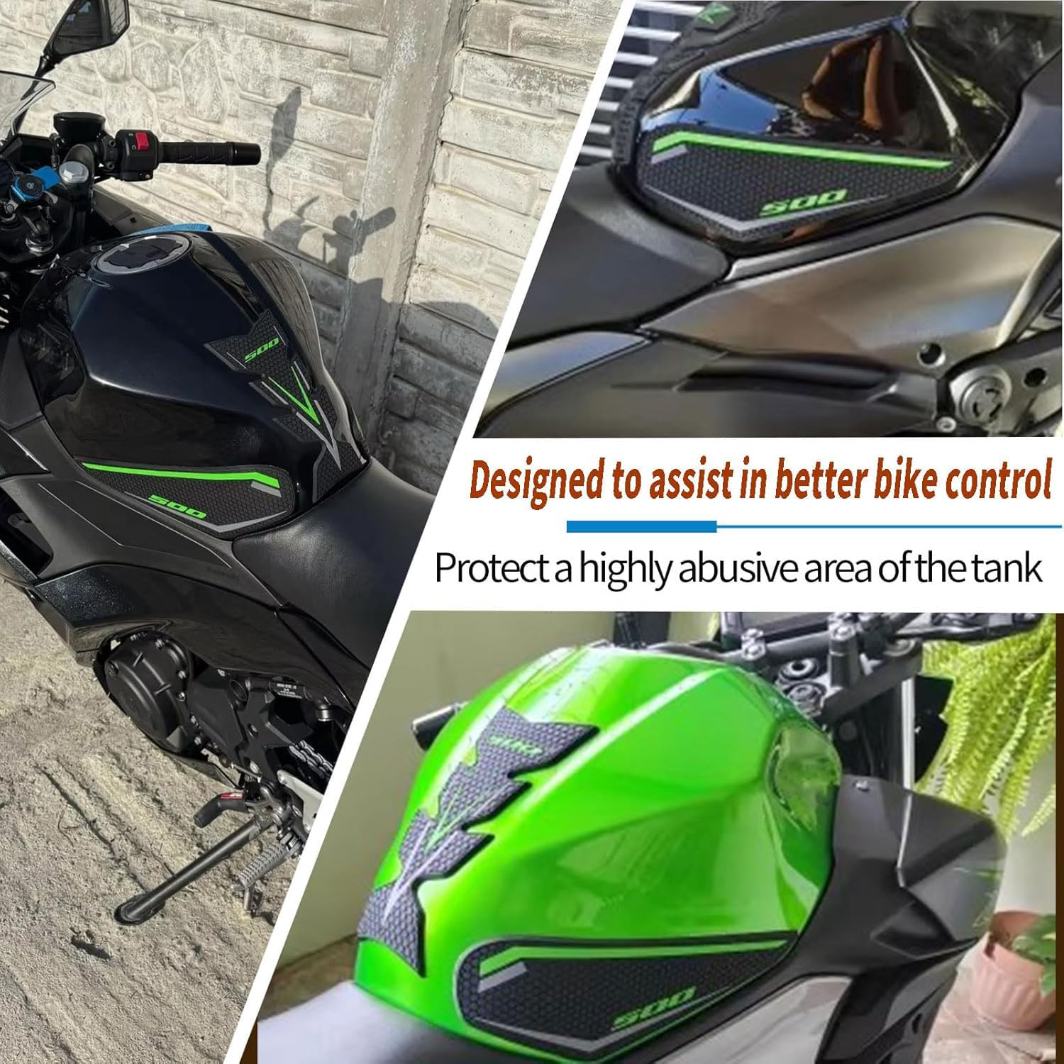 Accessori per moto Protezione laterale antiscivolo per serbatoio carburante per NINJA 500 SE NINJA500 Z500 2024 2025 Protezione serbatoio in gomma impermeabile (Verde chiaro)