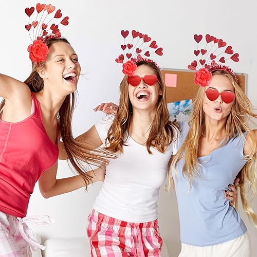 Miniatura 6 de Uderwarb Diadema de corazón y lentes de sol de corazón con corazones rojos con antena para el día de San Valentín