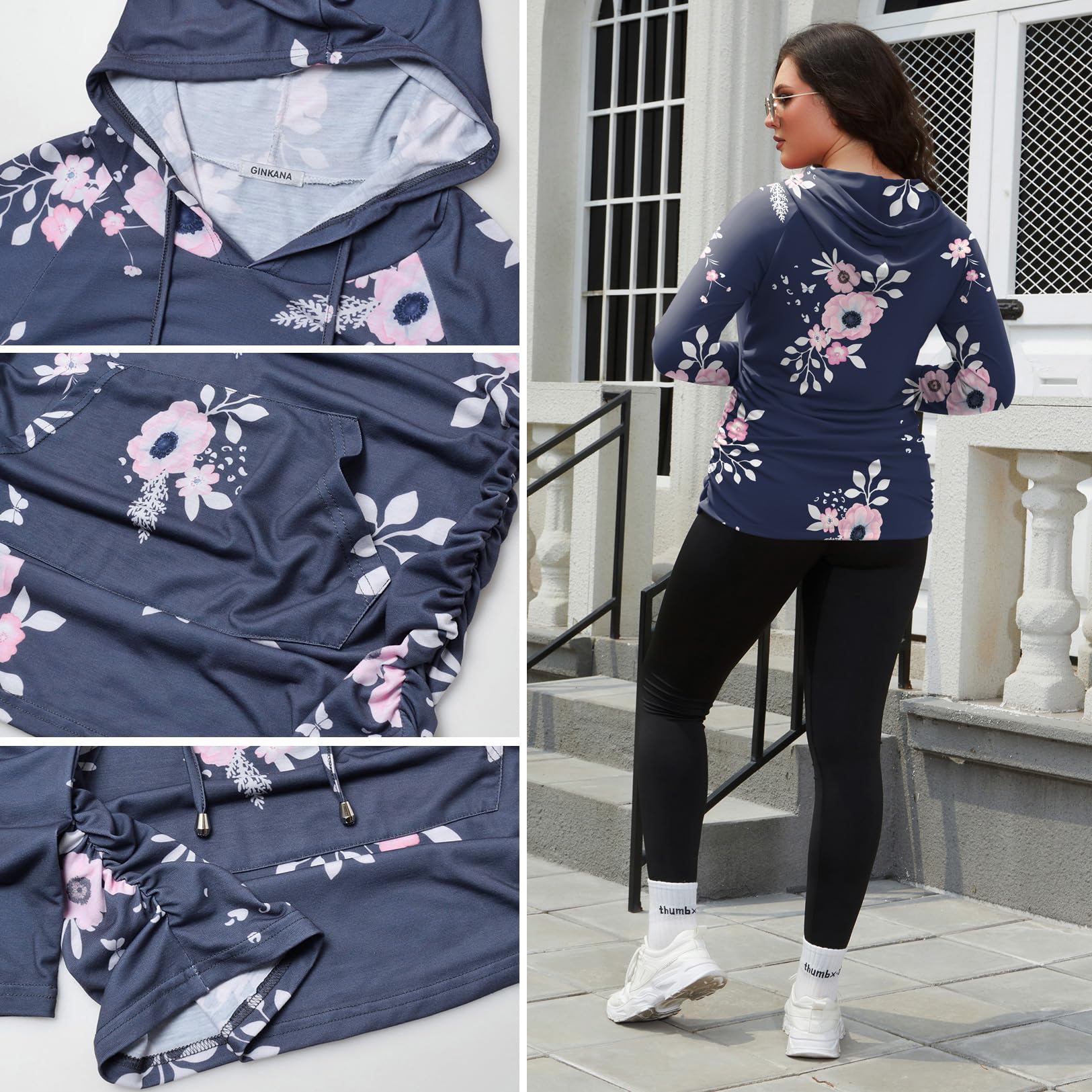 GINKANA Damen Baseball Rundhals Blume Raglanärmel Umstandsshirt Top Schwangerschaft Shirt