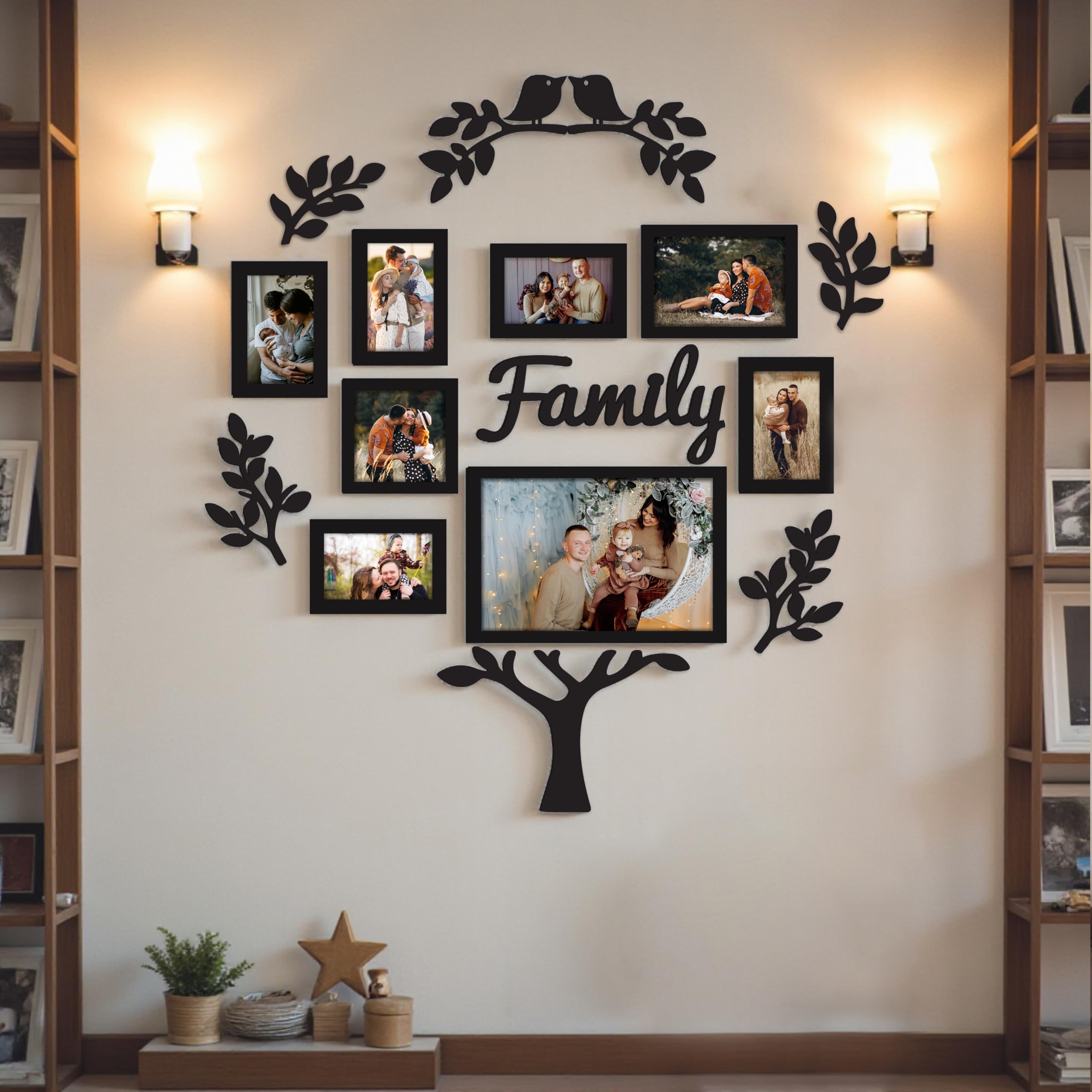 Art Street Family Tree Wall Photo Frame Set Pack of 8 with 10 MDF Cutouts for Home Decoration | Wall Photo Frame Collage for Living Room Bedroom | 4x6, 5x5, 5x7, 8x12 Inch-image-28