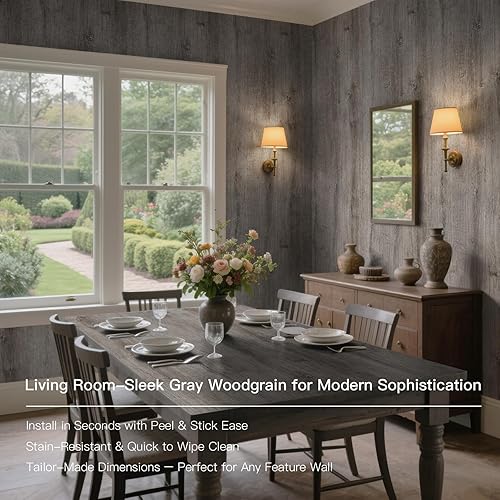 Miniatura 5 de Papel tapiz de madera de 17.7 x 394 pulgadas, papel tapiz de madera gris, papel de contacto de madera, papel tapiz autoadhesivo de grano de madera,