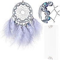 Vista 1 de Mini atrapasueños – Plumas de pavo morado claro con cuero natural, pequeño atrapasueños hecho a mano para dormitorio, un atrapasueños para niñas