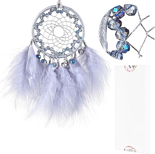 Mini atrapasueños  Plumas de pavo morado claro con cuero natural, pequeño atrapasueños hecho a mano para dormitorio, un atrapasueños para niñas,