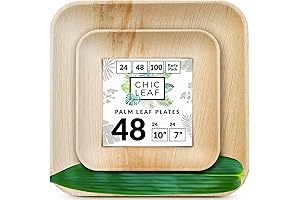 Chic Leaf Palm Leaf Plates Disposable | Biodegradable Bamboo Plates, 48 pc, 10" & 7"