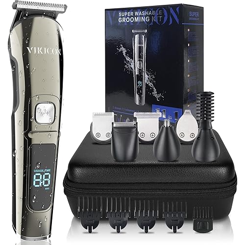 VIKICON Beard Trimmer for Men, Mens Grooming Kit - Electric Razor for Shaving Face Body Nose Beard & Mustache, IPX7 Waterproof Hair Trimmer, Cordless Hair Clippers with Travel Case, Gifts for Men