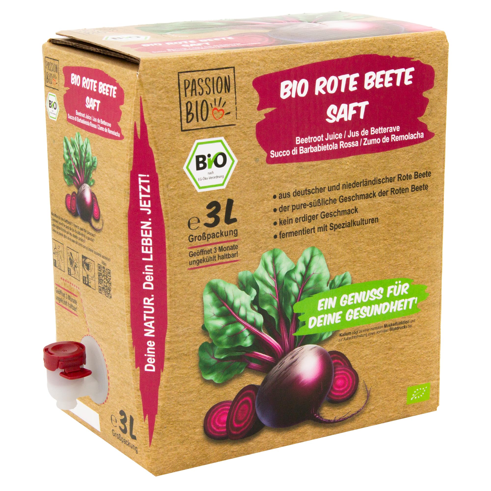 Bio Rote Beete Saft, 3 Liter – 100% Rote Beete Saft, milchsauer vergoren – in Deutschland abgefüllt – kein erdiger Geschmack – kein zugesetzter Zucker (lt. Gesetz), enthält von Natur aus Zucker Lebensmittel & Getränke