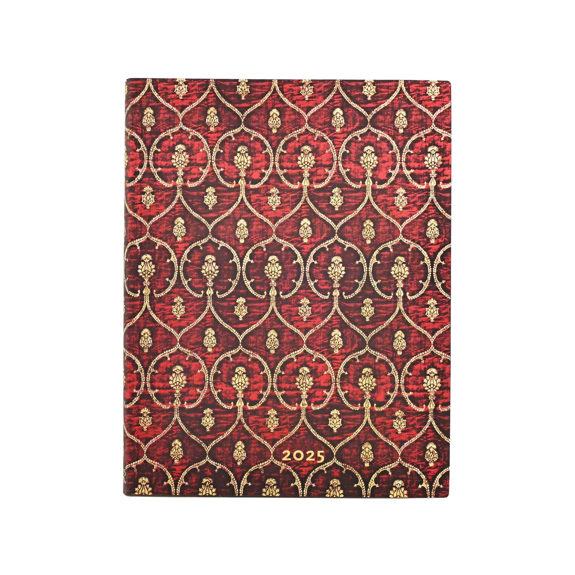 Paperblanks Flexi 2025 12-Month Softcover Calendar, Velvet Red, Ultra, Vertical, Elastic Band Closure