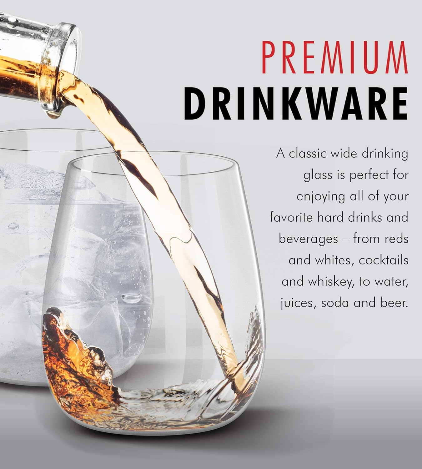 Kitchen Lux 12oz Drinking Glass Tumbler – Set of 6 – Premium Clear Glasses For Wine, Shots, Cocktails, Scotch and All Purpose Drinking Cups – Elegant Stemless Design – Dishwasher Safe
