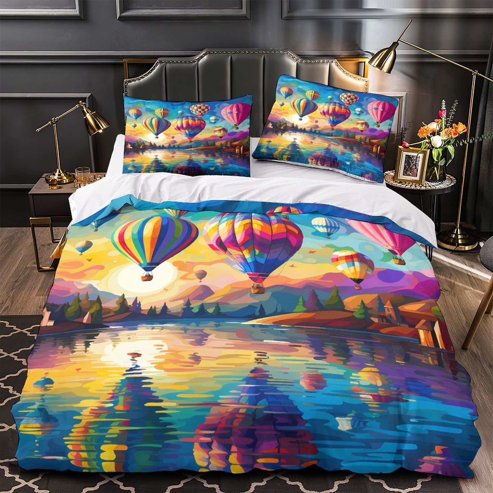 Montgolfières housse de couette colorée pour une chambre d'enfant joyeuse
