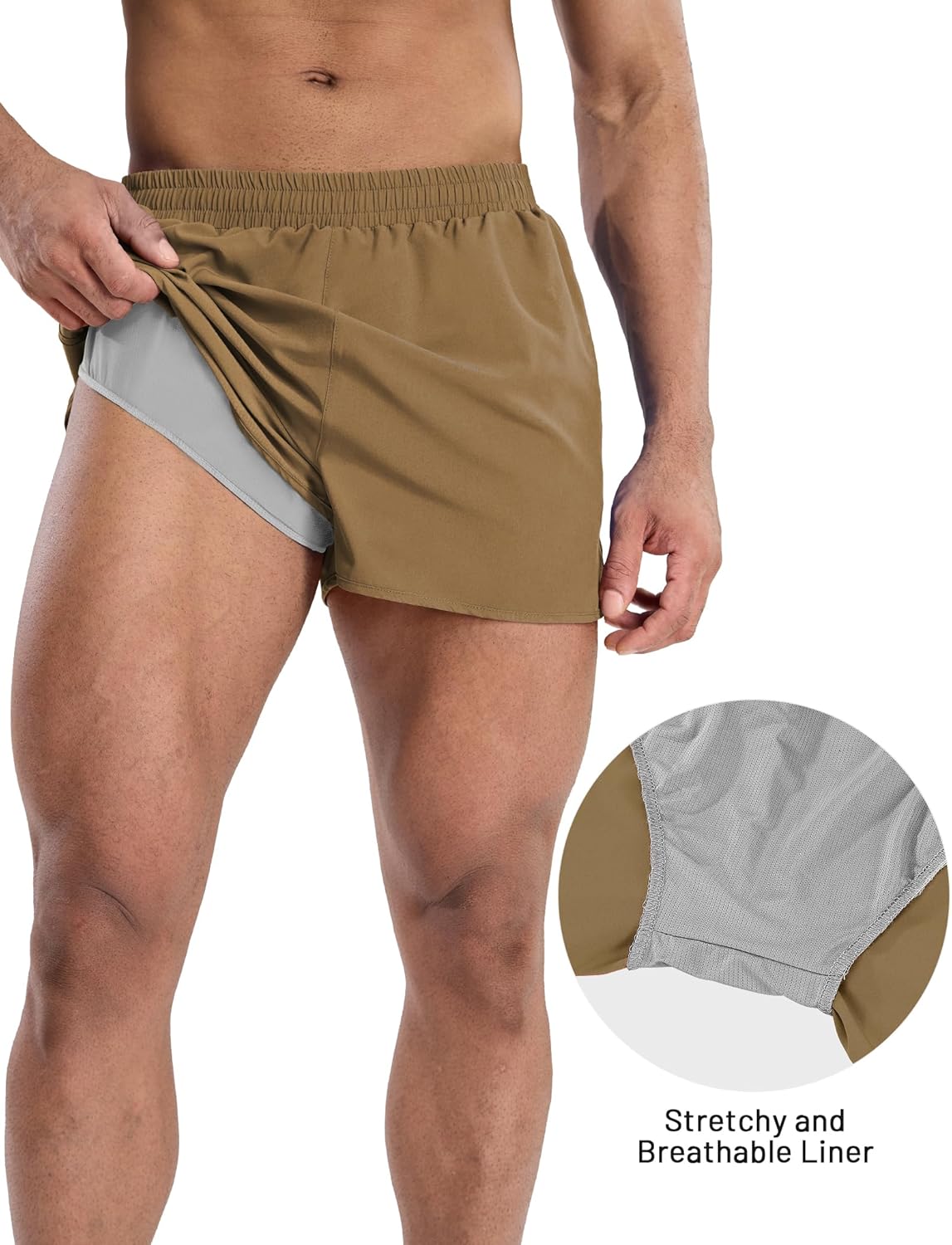 MIER Men’s Athletic Running Shorts with Brief Liner 3 Inch Quick Dry Lined Shorts with Zipper Pockets for Gym Workout - Image 2