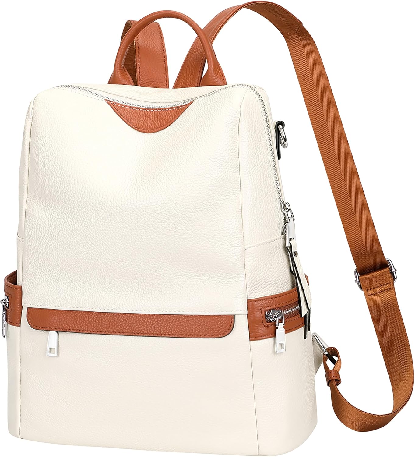 ALTOSY Leather Backpack for Women Elegant Genuine Backpack Purse Ladies Leather Shoulderbag (S80 Beige) - Image 2
