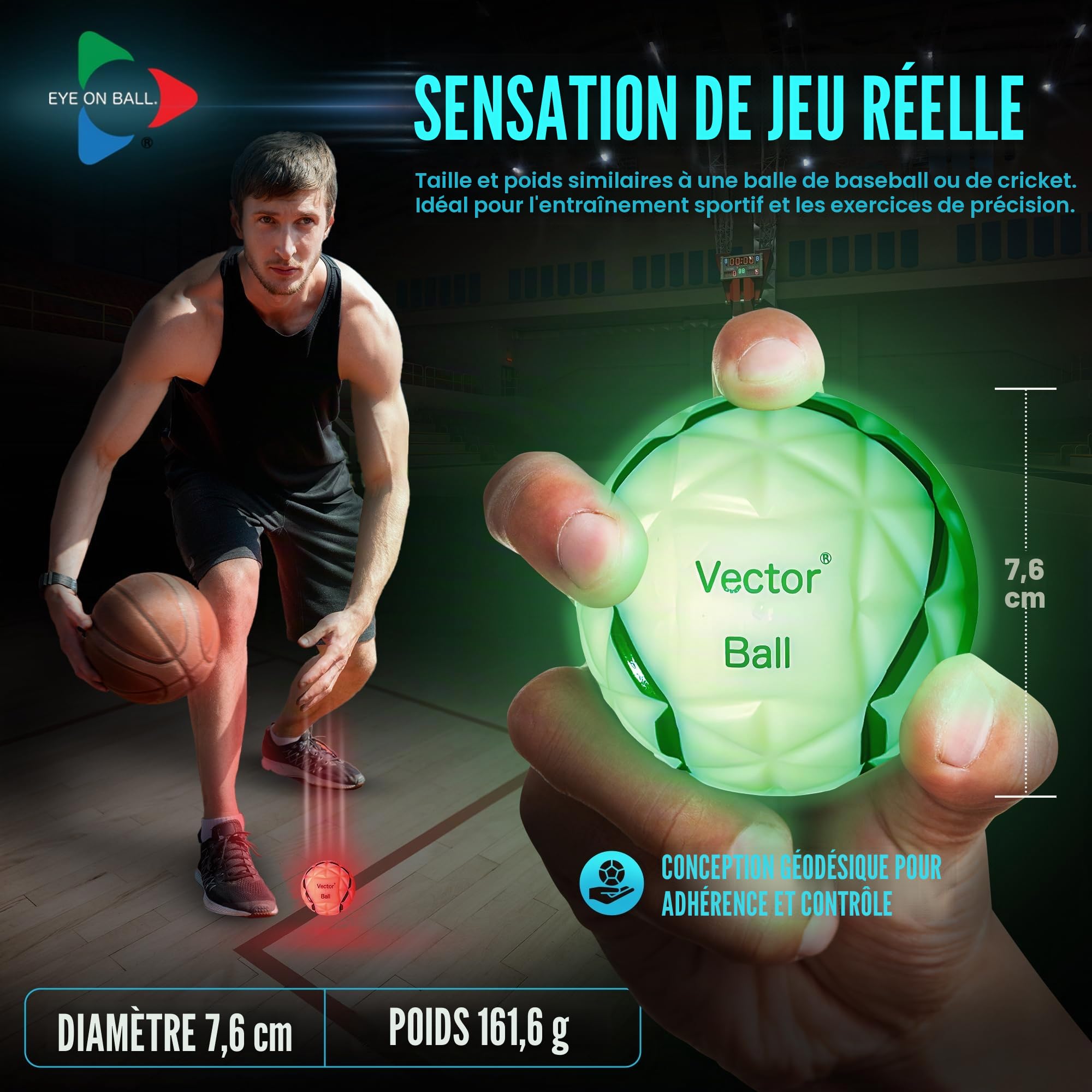 Vector Ball S Balle d'Entraînement Neuro-Visuel - Réflexes, Vitesse de Réaction et Prise de Décision - Technologie Changement de Couleur Aléatoire — Tous Sports — Waterproof, Resistant