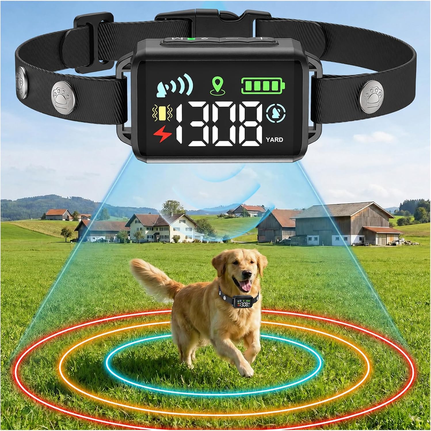 GPS Wireless Dog Collar Fence System, 48H Battery Electric Dog Fence, GNSS Invisible Fence for Dogs Over 15lbs, IPX7 Waterproof, Adjustable 33-1999 Yards, 3 Training Modes for Outdoor