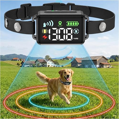 Petutor GPS Wireless Dog Collar Fence System, 48H Battery Electric Dog Fence, GNSS Invisible Fence for Dogs Over 15lbs, IPX7 Waterproof, Adjustable 33-1999 Yards, 3 Training Modes for Outdoor
