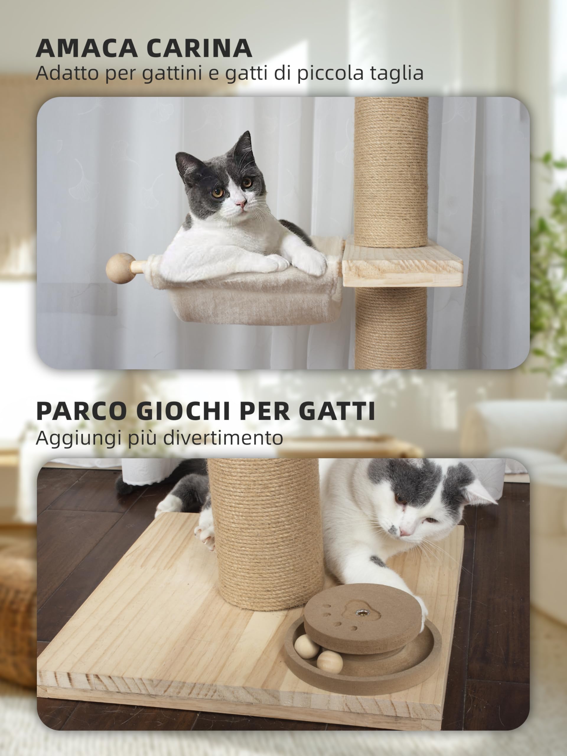 Fantasreen Albero Tiragraffi Regolabile, 246-316cm con Palo da 11cm | Montaggio a pressione dal pavimento al soffitto. Base stabile. Palo spesso 11 cm. Adatto a gatti adulti. Design moderno.