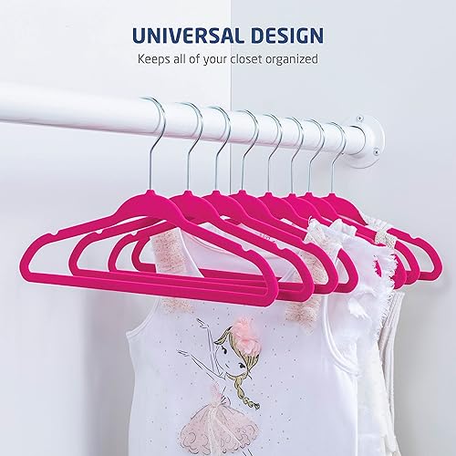 Miniatura 2 de Zober Perchas de terciopelo para bebé, paquete de 50 perchas antideslizantes para camisas, pantalones y vestidos con gancho giratorio, perchas