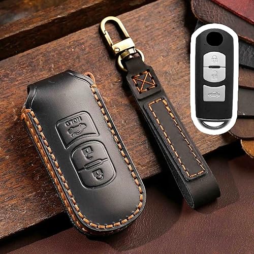 ZIRIA Key Fob Case Protection Shell Cover Leather Keyring Shell Case for Mazda 2 3 6 Atenza Axela Demio CX-5 CX5 CX-3 CX7 CX-9 2015-2019 Key
