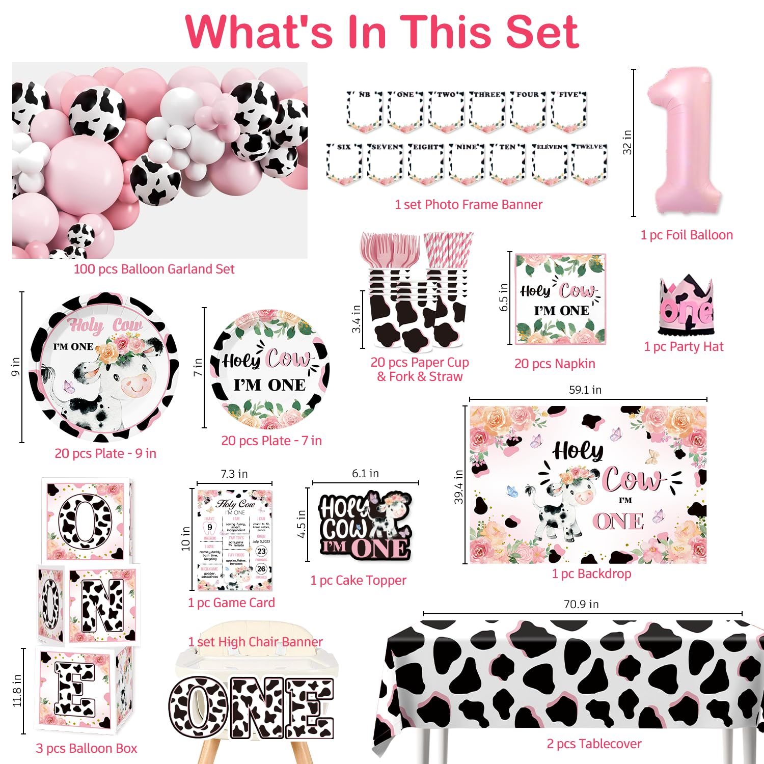 cocomigo Juego de 232 decoraciones de fiesta de cumpleaños de Holy Cow I'm